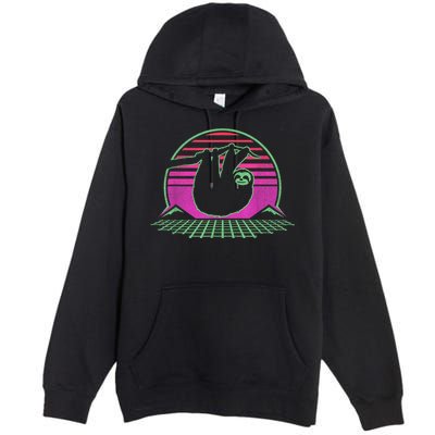 Sloth Retro Vintage 70s Sloths Lazy Hiking Running Team Funny Premium Pullover Hoodie