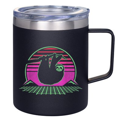 Sloth Retro Vintage 70s Sloths Lazy Hiking Running Team Funny 12oz Stainless Steel Coffee Mug