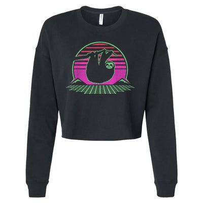 Sloth Retro Vintage 70s Sloths Lazy Hiking Running Team Funny Cropped Pullover Crew