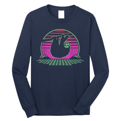 Sloth Retro Vintage 70s Sloths Lazy Hiking Running Team Funny Long Sleeve Shirt