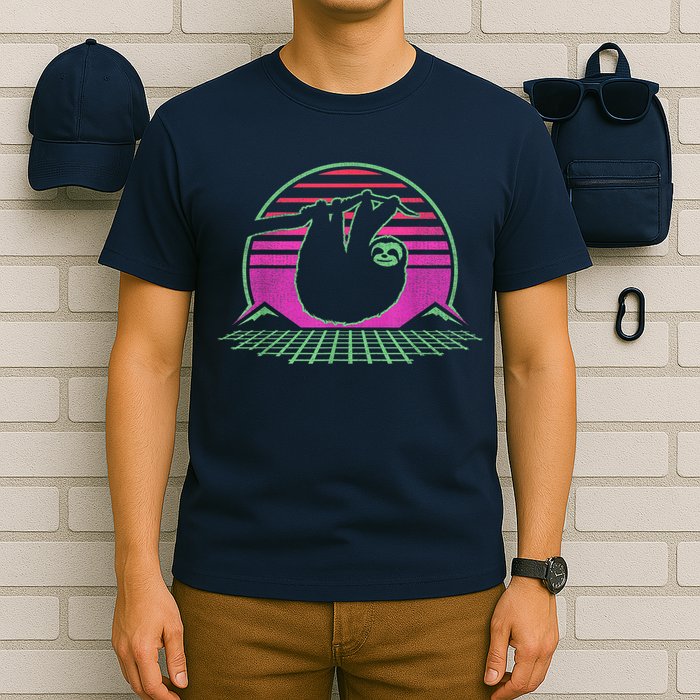 Sloth Retro Vintage 70s Sloths Lazy Hiking Running Team Funny T-Shirt