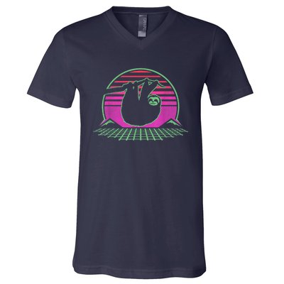 Sloth Retro Vintage 70s Sloths Lazy Hiking Running Team Funny V-Neck T-Shirt