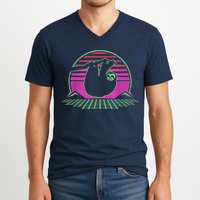 Sloth Retro Vintage 70s Sloths Lazy Hiking Running Team Funny V-Neck T-Shirt