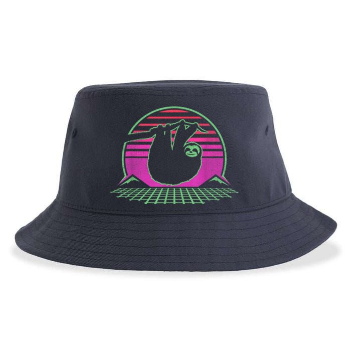 Sloth Retro Vintage 70s Sloths Lazy Hiking Running Team Funny Sustainable Bucket Hat