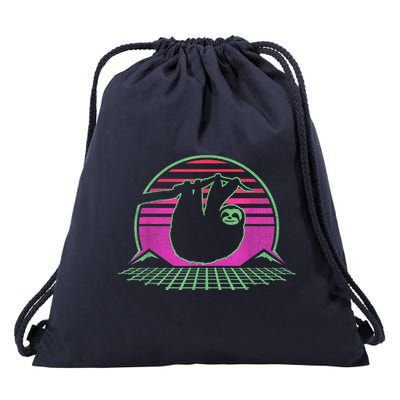 Sloth Retro Vintage 70s Sloths Lazy Hiking Running Team Funny Drawstring Bag