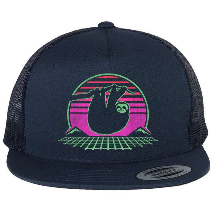 Sloth Retro Vintage 70s Sloths Lazy Hiking Running Team Funny Flatbill Hat