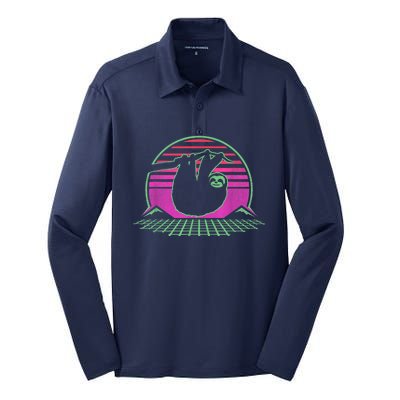 Sloth Retro Vintage 70s Sloths Lazy Hiking Running Team Funny Silk Touch Performance Long Sleeve Polo