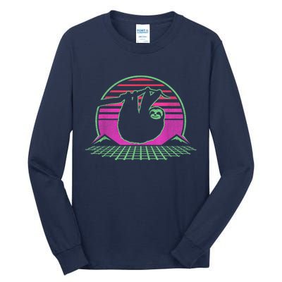 Sloth Retro Vintage 70s Sloths Lazy Hiking Running Team Funny Tall Long Sleeve T-Shirt