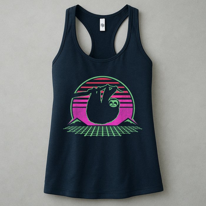 Sloth Retro Vintage 70s Sloths Lazy Hiking Running Team Funny Womens Tank Top