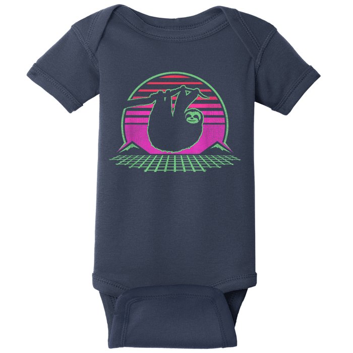 Sloth Retro Vintage 70s Sloths Lazy Hiking Running Team Funny Baby Bodysuit