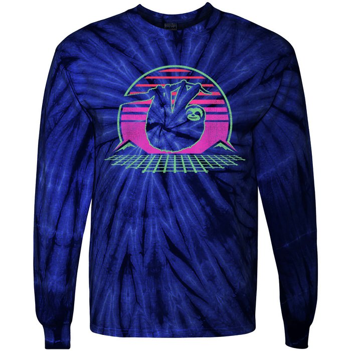 Sloth Retro Vintage 70s Sloths Lazy Hiking Running Team Funny Tie-Dye Long Sleeve Shirt