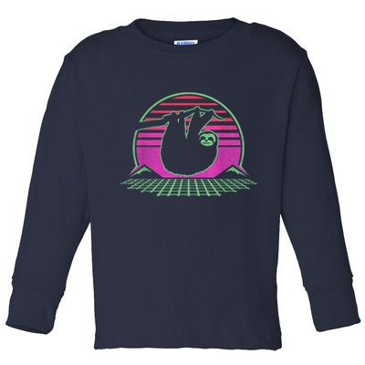 Sloth Retro Vintage 70s Sloths Lazy Hiking Running Team Funny Toddler Long Sleeve Shirt