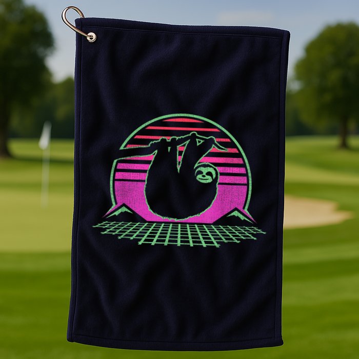 Sloth Retro Vintage 70s Sloths Lazy Hiking Running Team Funny Golf Towel