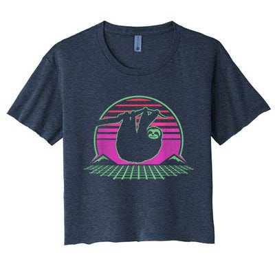 Sloth Retro Vintage 70s Sloths Lazy Hiking Running Team Funny Crop Top
