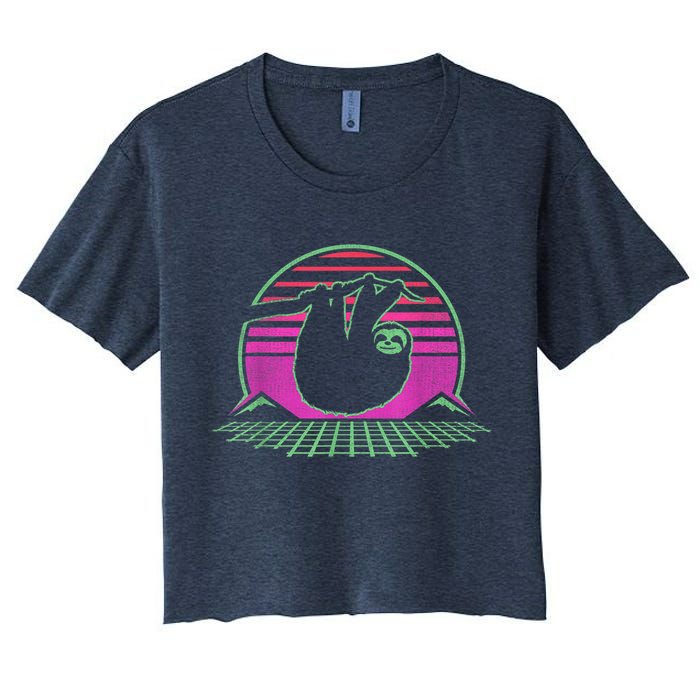 Sloth Retro Vintage 70s Sloths Lazy Hiking Running Team Funny Crop Top