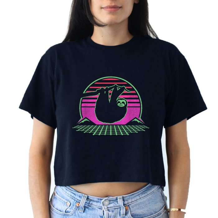 Sloth Retro Vintage 70s Sloths Lazy Hiking Running Team Funny Crop Top