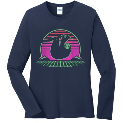 Sloth Retro Vintage 70s Sloths Lazy Hiking Running Team Funny Ladies Long Sleeve Shirt