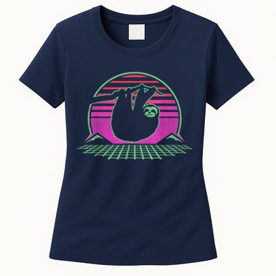 Sloth Retro Vintage 70s Sloths Lazy Hiking Running Team Funny Womens T-Shirt