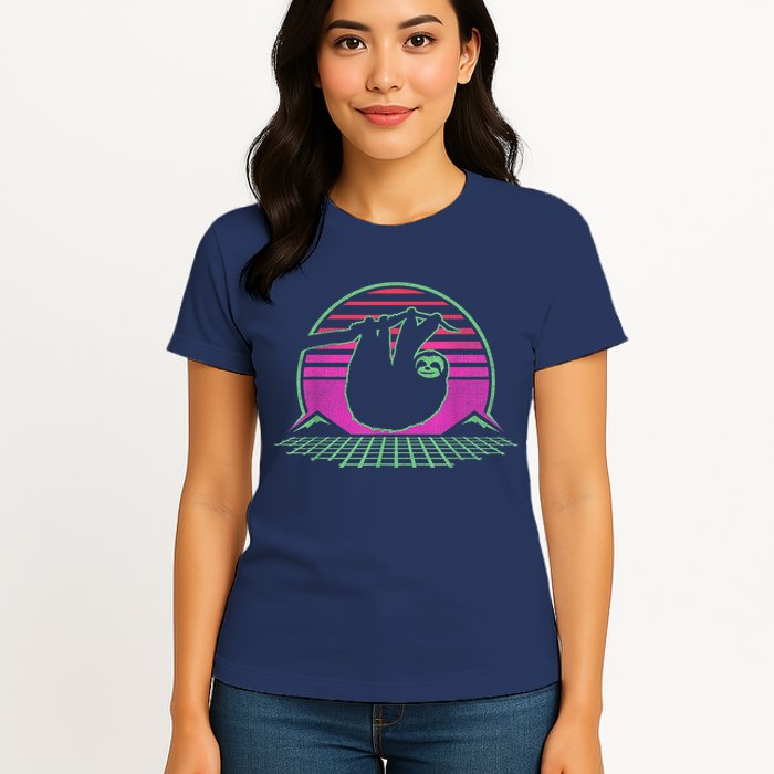 Sloth Retro Vintage 70s Sloths Lazy Hiking Running Team Funny Womens T-Shirt