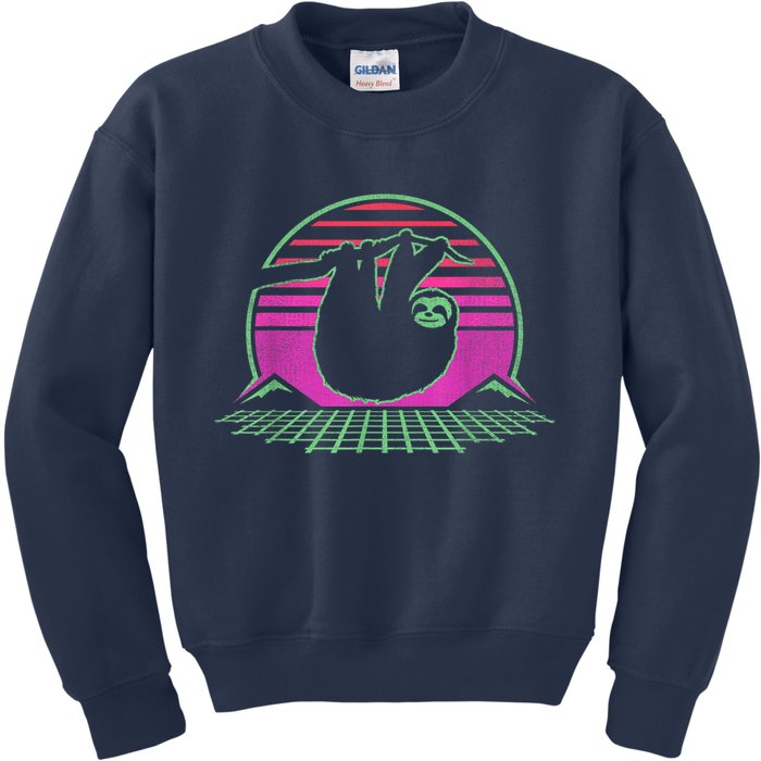 Sloth Retro Vintage 70s Sloths Lazy Hiking Running Team Funny Kids Sweatshirt