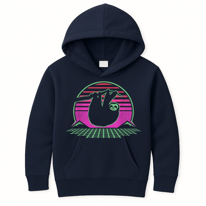 Sloth Retro Vintage 70s Sloths Lazy Hiking Running Team Funny Kids Hoodie