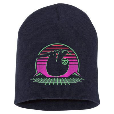 Sloth Retro Vintage 70s Sloths Lazy Hiking Running Team Funny Short Acrylic Beanie