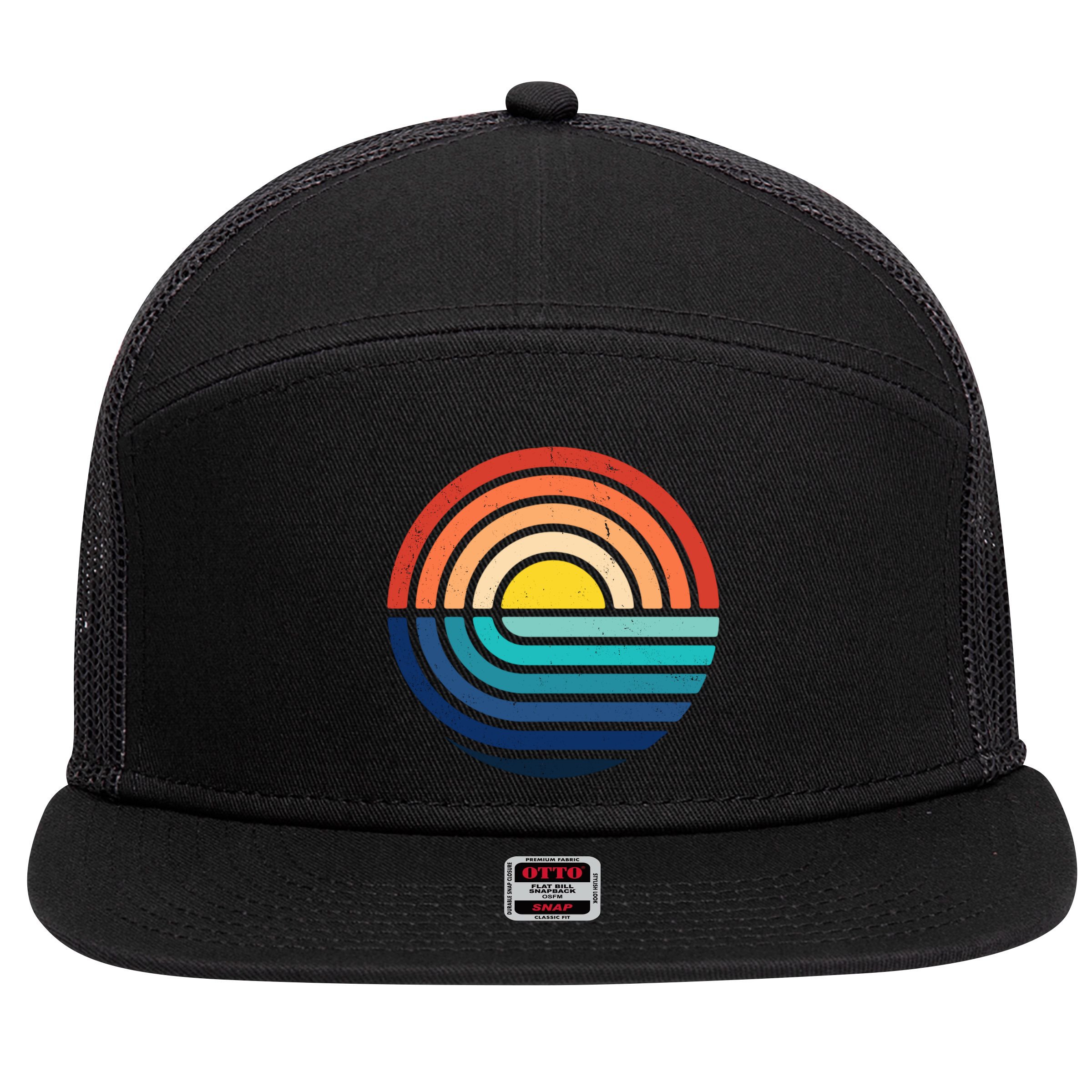 Sunset Retro Waves 7 Panel Mesh Trucker Snapback Hat
