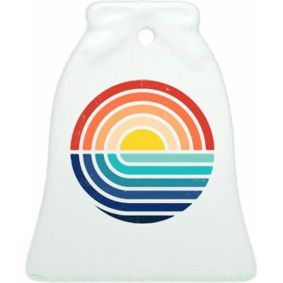 Sunset Retro Waves Ceramic Bell Ornament