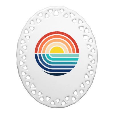 Sunset Retro Waves Ceramic Oval Ornament