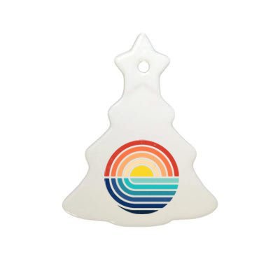 Sunset Retro Waves Ceramic Tree Ornament