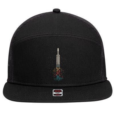 Space Rocket With Dna Helix Structure Flames Graphic 7 Panel Mesh Trucker Snapback Hat