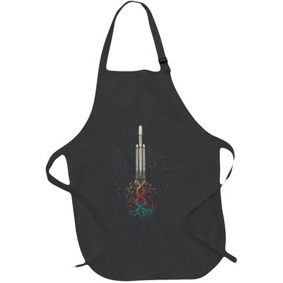 Space Rocket With Dna Helix Structure Flames Graphic Full-Length Apron With Pockets