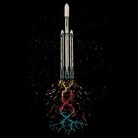Space Rocket With Dna Helix Structure Flames Graphic 7-Panel Snapback Hat