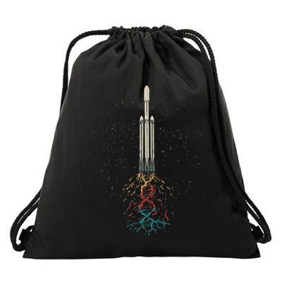Space Rocket With Dna Helix Structure Flames Graphic Drawstring Bag