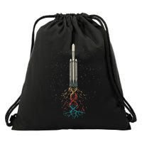 Space Rocket With Dna Helix Structure Flames Graphic Drawstring Bag