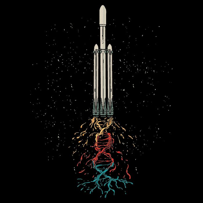 Space Rocket With Dna Helix Structure Flames Graphic Drawstring Bag