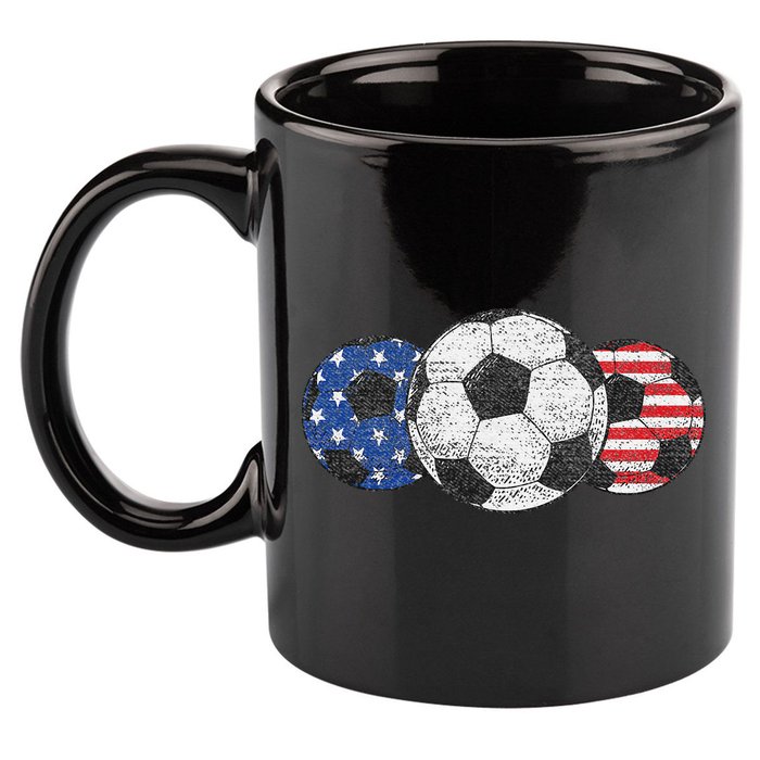Soccer Red White Blue American Flag 4th Of July 11oz C Handle Ceramic Mug