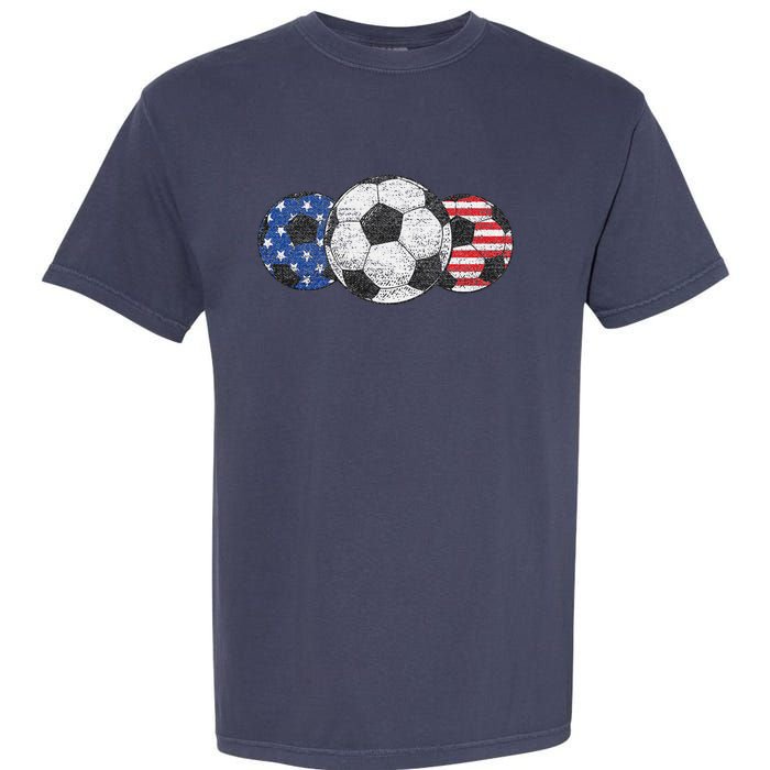 Soccer Red White Blue American Flag 4th Of July Garment-Dyed Heavyweight T-Shirt