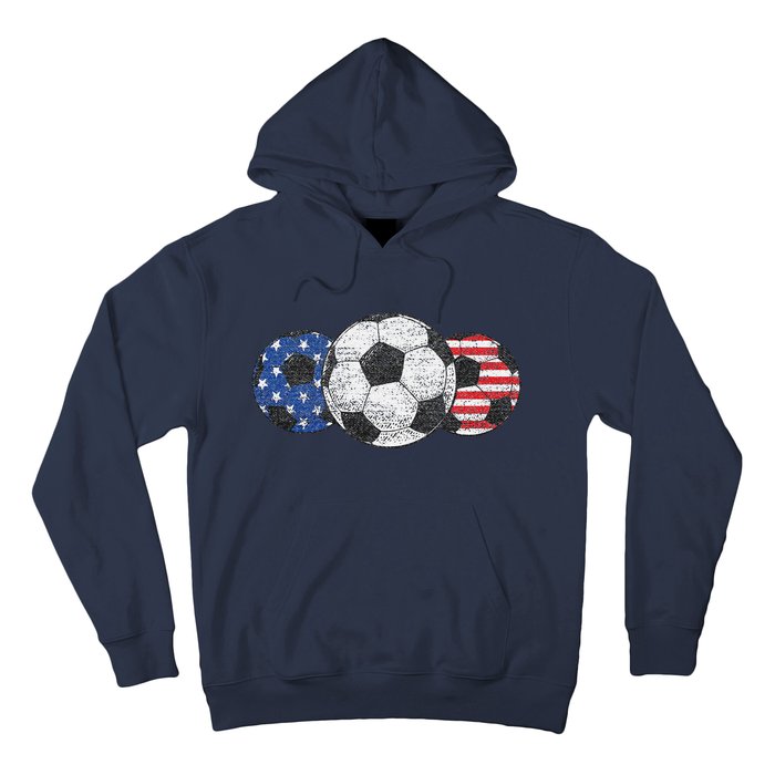 Soccer Red White Blue American Flag 4th Of July Hoodie