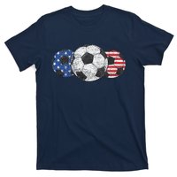 Soccer Red White Blue American Flag 4th Of July T-Shirt