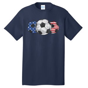 Soccer Red White Blue American Flag 4th Of July Tall T-Shirt