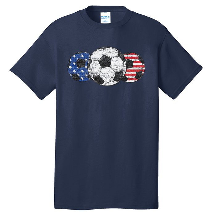 Soccer Red White Blue American Flag 4th Of July Tall T-Shirt