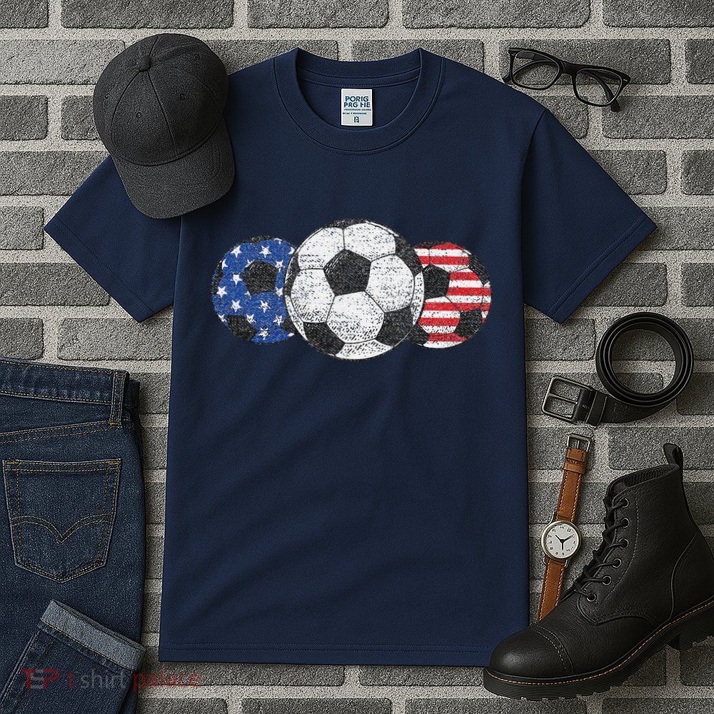 Soccer Red White Blue American Flag 4th Of July Tall T-Shirt