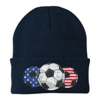 Soccer Red White Blue American Flag 4th Of July Beanie
