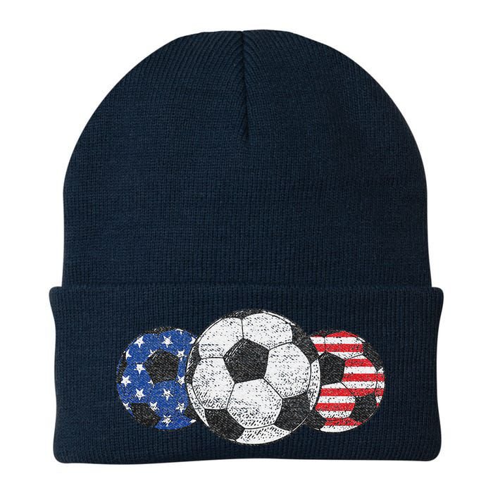 Soccer Red White Blue American Flag 4th Of July Beanie