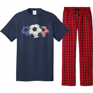 Soccer Red White Blue American Flag 4th Of July Pajama Set