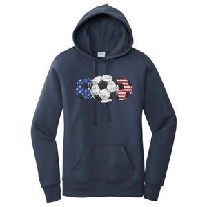 Soccer Red White Blue American Flag 4th Of July Women's Pullover Hoodie