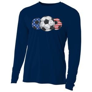 Soccer Red White Blue American Flag 4th Of July Cooling Performance Long Sleeve Crew