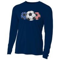 Soccer Red White Blue American Flag 4th Of July Cooling Performance Long Sleeve Crew