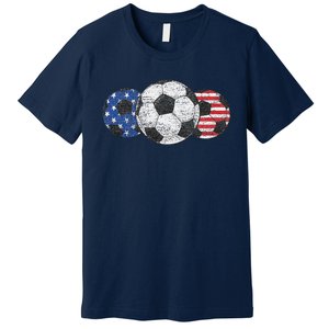 Soccer Red White Blue American Flag 4th Of July Premium T-Shirt